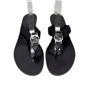 Gucci Black Logo Thong Sandals Kitten Heel 8B Y2K Vintage Tom Ford